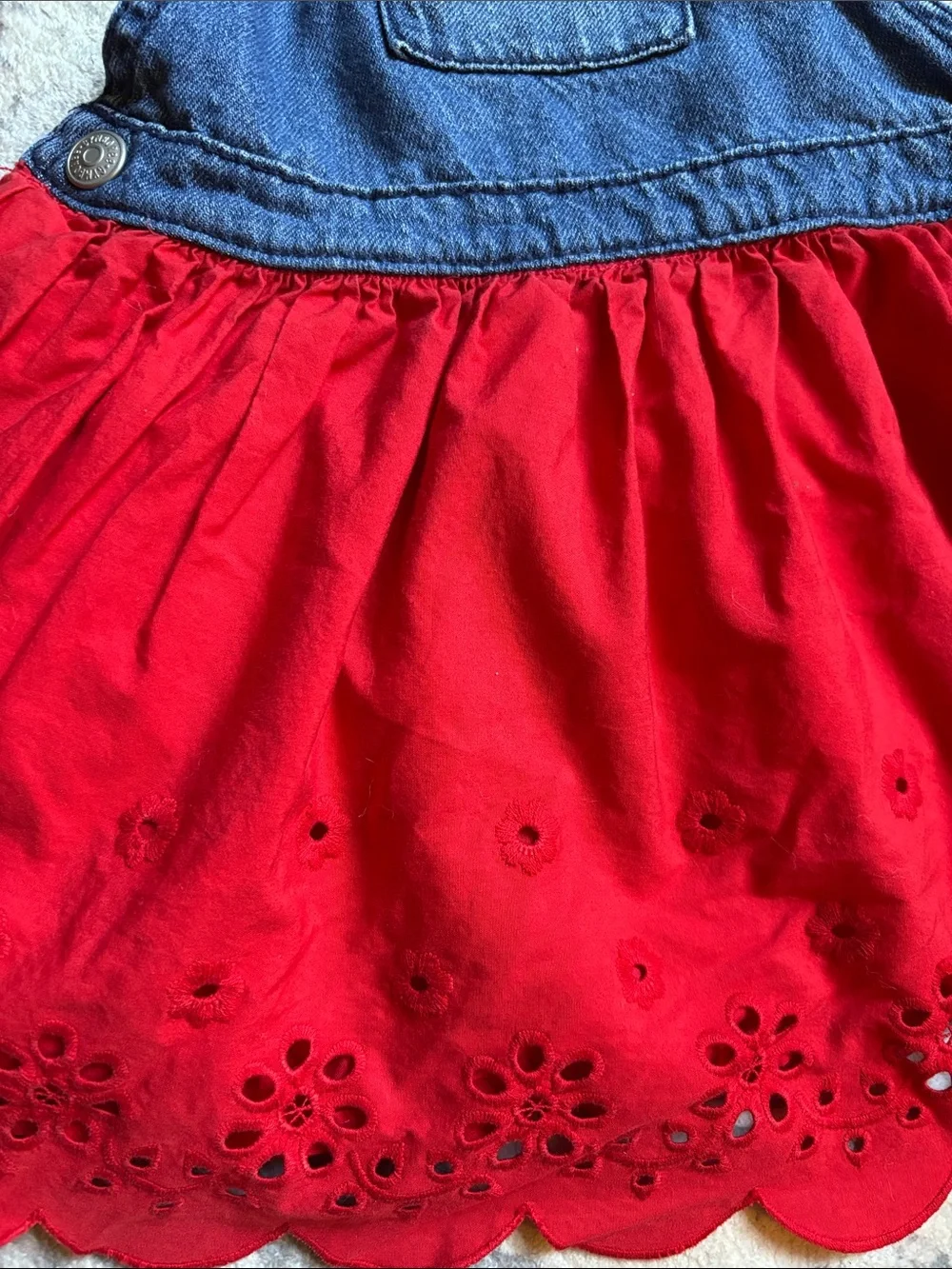 Gymboree Denim Bib Overall Dress with Red Eyelet Skirt